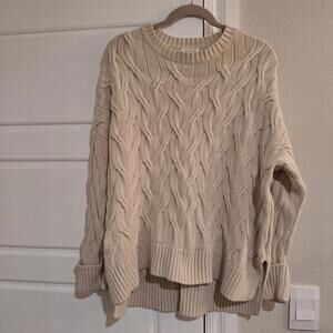 Prologue Crewneck Cable Knit Pullover Sweater XXL Cream 100% Cotton Chunky